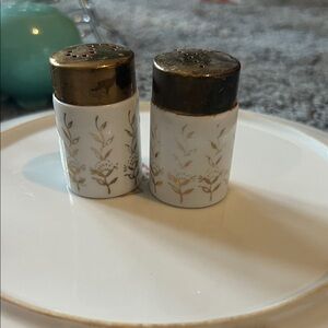 Gold and White Salt and Pepper Shakers